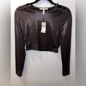 BCBGMAXAZRIA Metallic Long Sleev Cropped Top - M